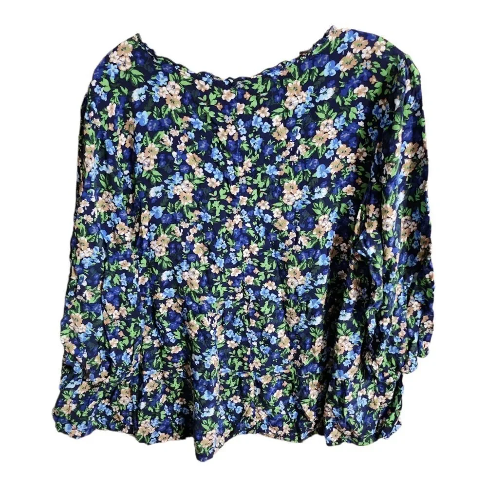 Unique Spectrum print‎ scoop neck blouse Size 3X Woman's Multicolor Floral Boho